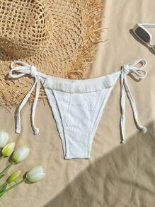 SHEIN Swim Summer 1pc White Textured Fringe Drawstring Side One-Piece Bikini - White - View 1