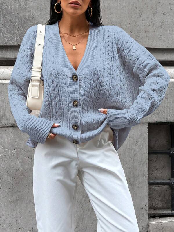 RueChic Pulover cardigan de damă, cu textura complexă tricotată și nasturi, ocazional și elegant, stil acasă confortabil