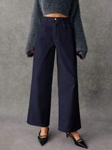 Poéselle 女士休闲裤，简约时尚，适合日常穿着 - 藏蓝色 - 查看 2