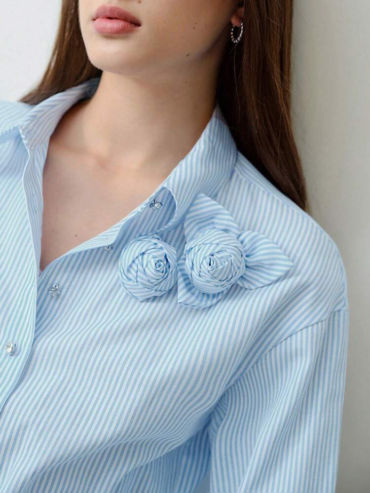 MOTF STUDIO STEREO FLORAL STRIPED HALF BUTTON DRESS,SPRING/SUMMER