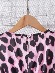 SHEIN Robe à manches lanternes avec imprimé léopard pour jeune fille
