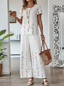 EMERY ROSE Women 2pcs/Set Printed Casual & Fashionable Daily Wear Sets