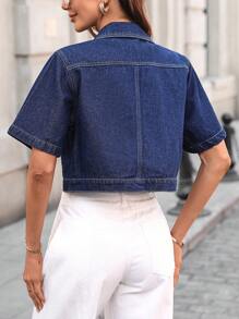 EMERY ROSE 女士牛仔夹克和外套，休闲简约风格，适合日常穿着 - 深色水洗藍 - 查看 2