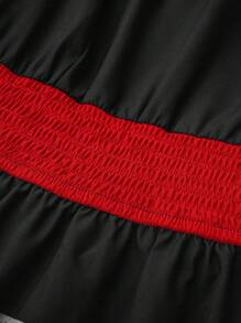 SHEIN LUNE 1pc Women's Solid Color Splicing Spaghetti Strap Ruched Casual Dress Maxi Women Outfit - Multicolor - View 5