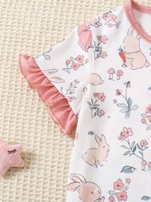 Young Girl' Cute Fox & Rabbit Floral Print Short Sleeve T-Shirt & Shorts 2pcs Loungewear Set - Multicolor - View 6