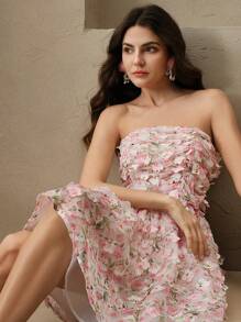 Anewsta Sommer Frauen Festival Lässig Floral 3D Blütenblatt Muster Mini Kleid