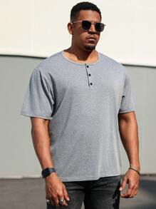 Manfinity Homme Plus Size Heren Effen Kleur Knoopsluiting Korte Mouw Casual T-shirt