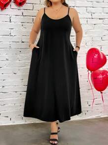 SHEIN CURVE+ Váy đen không tay cỡ lớn, Xuân/Hè, Cơ bản - màu đen - Xem 7