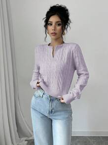 Elenzga 女士纯色 V 领长袖休闲针织毛衣，秋冬