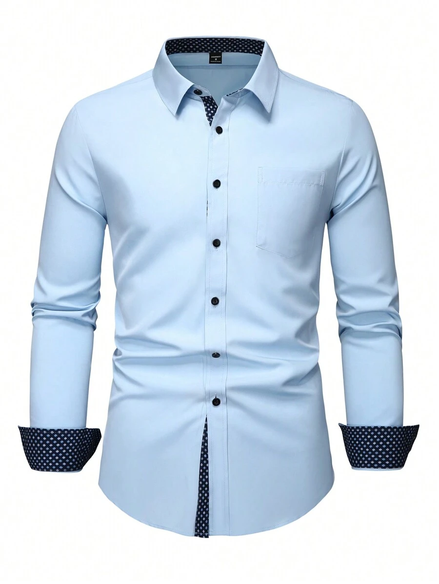 Manfinity Bizformal 男士纯色前扣长袖休闲衬衫