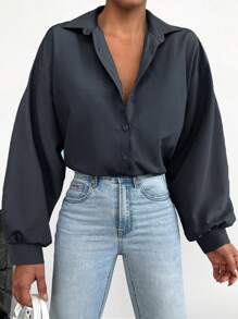 SHEIN Cotton Solid Drop Shoulder Oversized Shirt