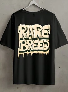 Manfinity Homme 大码男士字母印花圆领短袖休闲 T 恤 - 黑色 - 查看 3