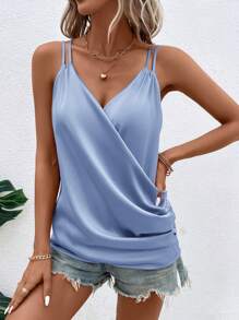 SHEIN Clasi 女士纯色细肩带简约背心，休闲日常穿着 - 淺藍色 - 查看 3