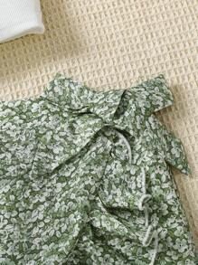 SHEIN 2 件装少女纯色吊带背心和不对称花卉蕾丝下摆裙子套装 - 綠色 - 查看 3