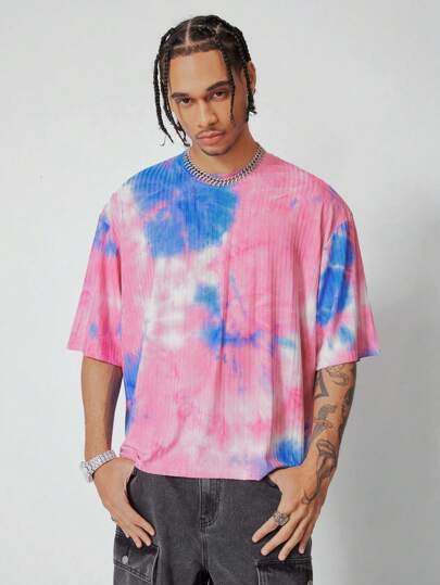 Street Life Camiseta de cuello redondo de manga corta con efecto tie-dye y ajuste holgado, para hombre