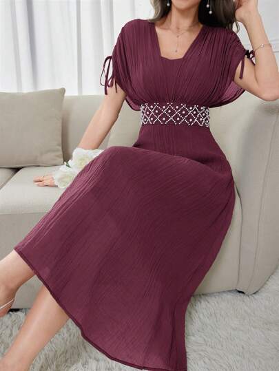 Modelyn Women's Elegant & Simple Mesh Daily Wear Dress,Elegant Evening Party Maxi Dress