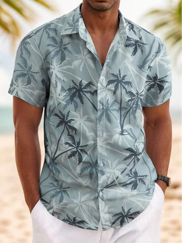 Manfinity RSRT Men's Minimalist Front Button Short Sleeve Top With Allover Plant Print