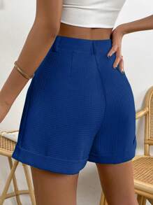 Chiquease Women's Solid Color Pleated Loose Casual Shorts, Versatile - Blue - View 2