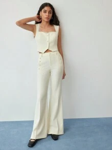 MOTF STUDIO CONTRAST LACE BUTTON UP WAISTCOAT - Apricot - View 6