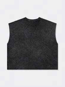 ROMWE MEN Street Life 男式水洗骷髅印花短款背心，万圣节 - 黑色 - 查看 2