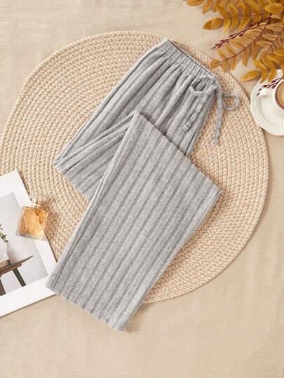 Women's Solid Color Ribbed Homewear Cozy Pants, Fall & Winter