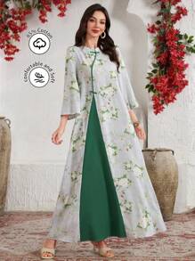 Lacomfia Cheongsam modificado de color contrastante con abertura, Vestido arábigo de dama, Primavera/Verano, Modesto - Multicolor - Ver 1