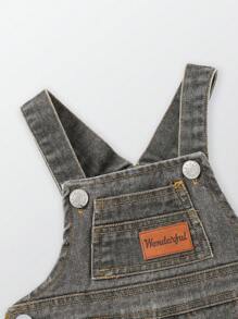 Baby Boys' Casual Adjustable Soft Washed Denim Bib Pants, Comfortable And Fashionable For Spring & Autumn - Dark Grey - View 4