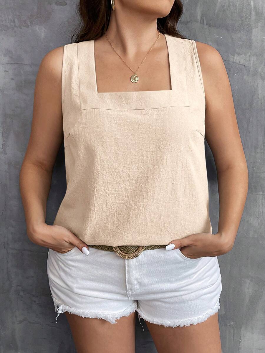 SHEIN LUNE Plus Size Women's Solid Color Square Neck Casual Loose Tank Top