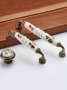 SHEIN 1 件复古乡村陶瓷抽屉、橱柜门把手、绿色/红色叶子橱柜拉手梳妆台厨房拉手，适用于家具复古乡村陶瓷抽屉、橱柜门家具把手