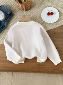 Gestrickter Rundhals Mode-Pullover im japanischen Stil für Kleine Mädchen, Baby Mädchen Kirschblüten Dobby Muster Langarm Ecru Strick Top