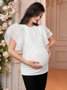 SHEIN Maternity Casual Plain T-Shirt, Minimalist & Fashionable For Daily Wear - White - View 3