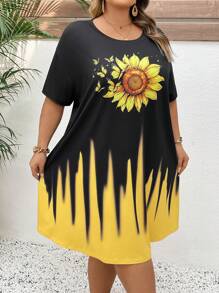 SHEIN CURVE+ 大码休闲全印花夏季连衣裙，适合海滩度假 - 彩色 - 查看 3