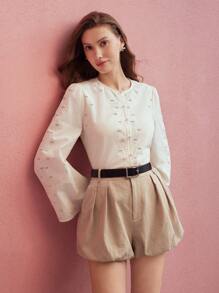 MOTF PREMIUM FOLD PLEATED PUFFBALL SHORTS,SPRING/SUMMER - Khaki - View 6