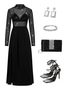 Ellevyn Women's Sheer Long Dress, Ideal For New Year Party Valentines Clothes Date Night Dress