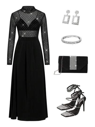 Ellevyn Vestido largo semitransparente para mujer, ideal para fiesta de Año Nuevo