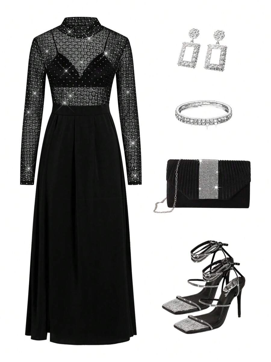 Ellevyn Women's Sheer Long Dress, Ideal For New Year Party Valentines Clothes Date Night Dress