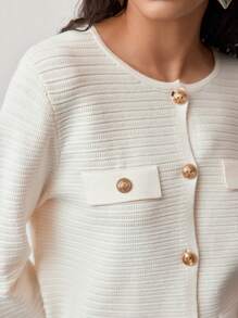 MOTF STUDIO 纹理针织纽扣前开衫 - 杏色 - 查看 2