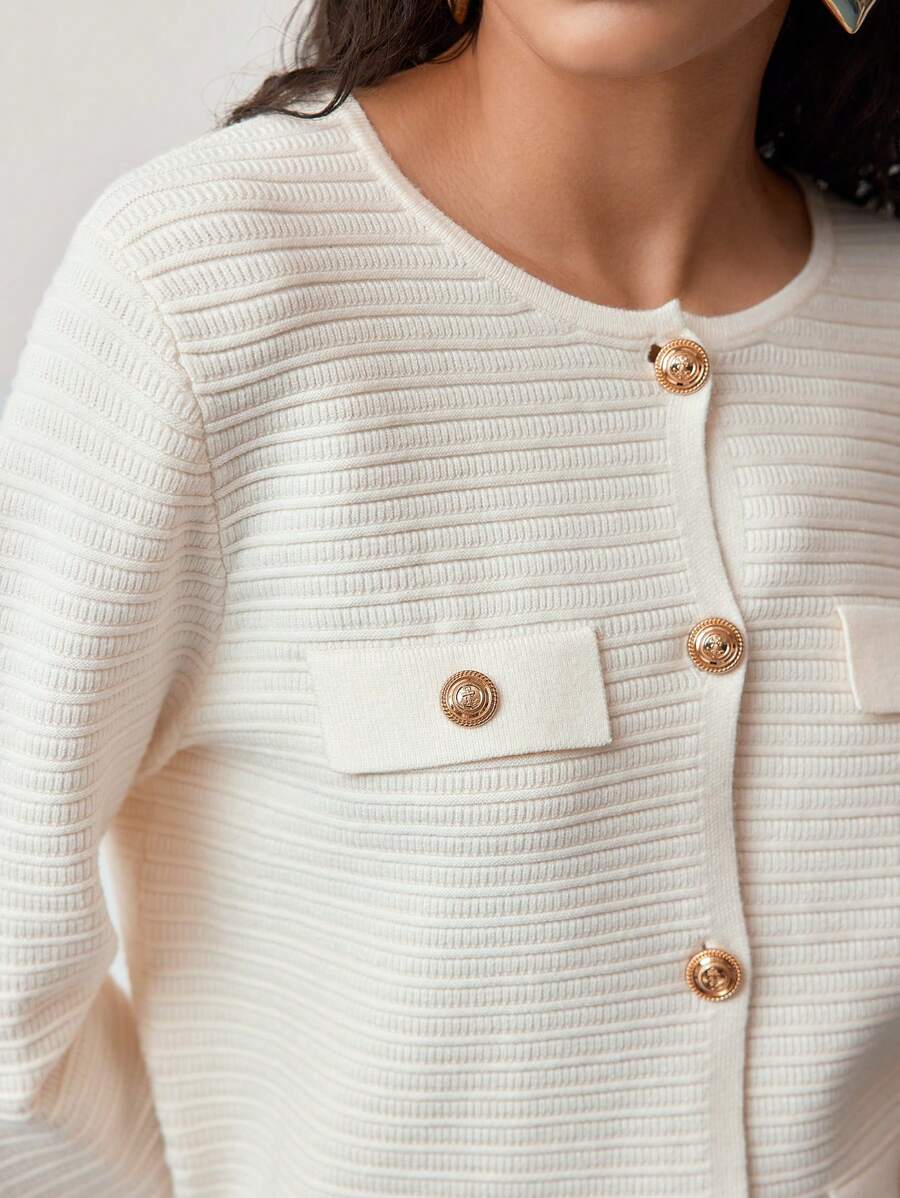 MOTF STUDIO 纹理针织纽扣前开衫 - 杏色 - 查看 2