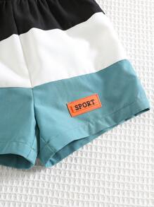 SHEIN Short d'été décontracté à taille élastique et blocs de couleurs pour bébé garçon - Multicolore - Voir 3