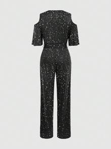 INAWLY 女士休闲银色露肩连体裤，适合通勤