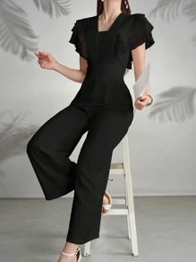 Modelyn Women's Solid Color Short Sleeve Casual Jumpsuit - Black - View 5