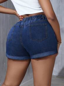 SHEIN SXY Plus Size Casual Denim Shorts, Minimalist Style For Daily Wear
