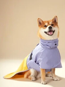 PETSIN 1 件宠物雨衣，紫色香芋色拼接，时尚高领连帽反光雨衣防水可调节扣狗斗篷雨披 - 彩色 - 查看 4