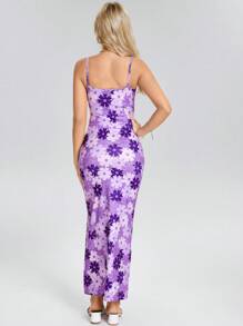 Wildy Elegante paarse bloemenprint mouwloze jurk voor dames, zomer