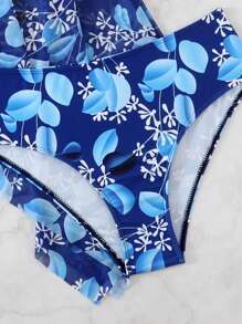 SHEIN 2pcs/Set Women's Knit Floral Print Strappy Backless Beach Spaghetti Strap Dress & Mesh Sexy Elegant Strapless Summer Tankini Swimwear - Multicolor - View 5