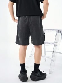 SHEIN Teenager Drawstring Waist Solid Color Fashionable Casual Shorts, School - Black - View 2