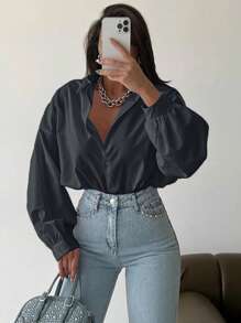 SHEIN Cotton Solid Drop Shoulder Oversized Shirt