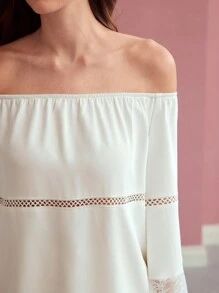 MOTF PREMIUM CONTRAST LACE OFF SHOULDER BLOUSE,SPRING/SUMMER - White - View 6