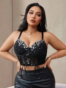 1pc Plus Size Lace Embroidery Wire Free Bra Lingerie - Black and White - View 3