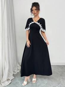 Rafferiza 女士优雅撞色荷叶边长裙，春夏